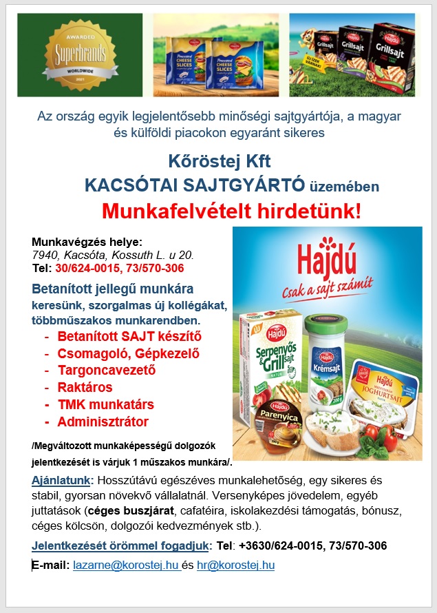 Munka Kacsótai Sajtüzem